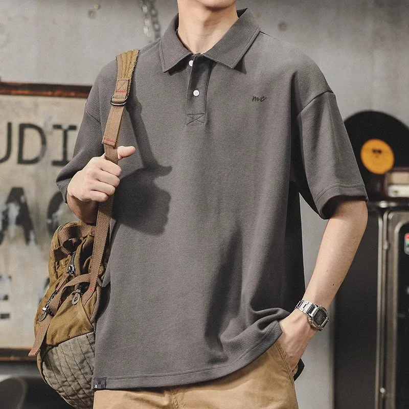 American Retro POLO Shirt Men's Summer Minimalist Style Heavyweight Men's Loose Plus-size