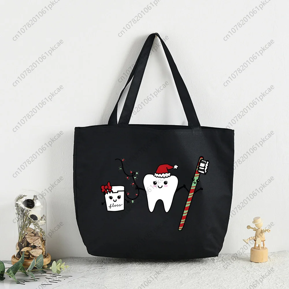 Aesthetic Funny Tooth Dentist Kawaii Shopping Bag Women Canvas Tote Bags Printing Eco Bag Cartoon Shopper Shoulder Bags