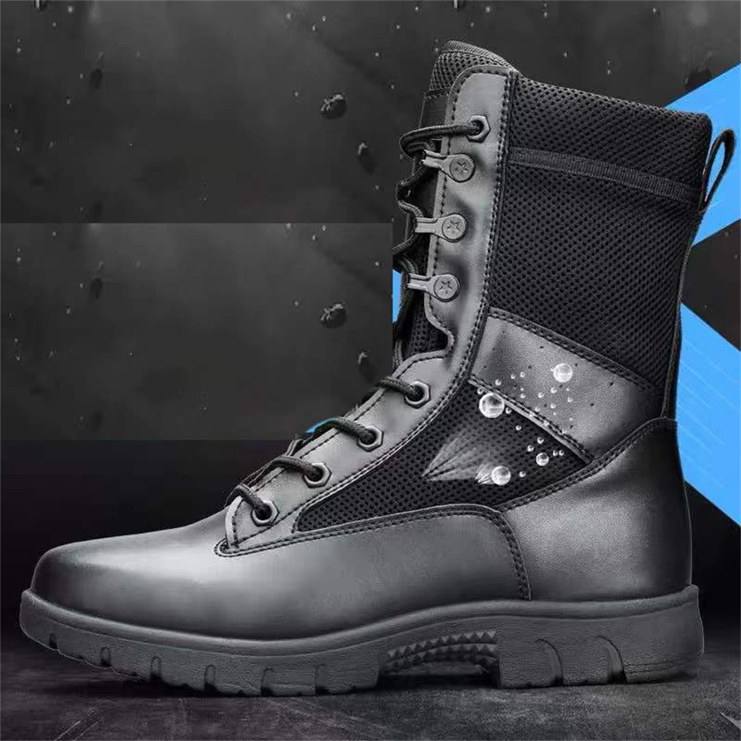 4 Seasons High Top Black Leather Boots Men\'s Outdoor Hiking Hunting Shoes Waterproof Breathable Training Breathable Desert Boots