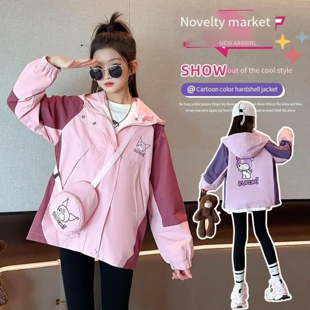 

Kawaii Sanrio Kuromi куртка с капюшоном для девочек аниме Модный Топ с длинным рукавом детская спортивная куртка на молнии весна осень детская одежда