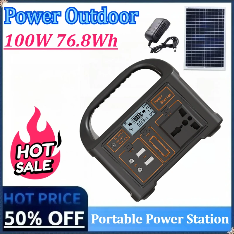 

Portable Power Station Solar 100W 110V/220V 76.8Wh 24000mAh Generator Outdoor Emergency Mobile Power Bank for Camping Power LED