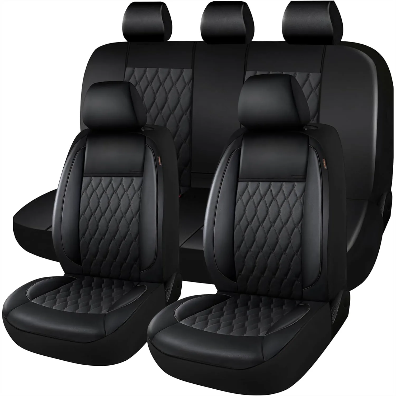

Faux Leather Car Seat Covers Full Set, Diamond-Pattern Luxury for Cars SUVs Trucks, Split Bench Compatible Airbag Safe 5-Seat