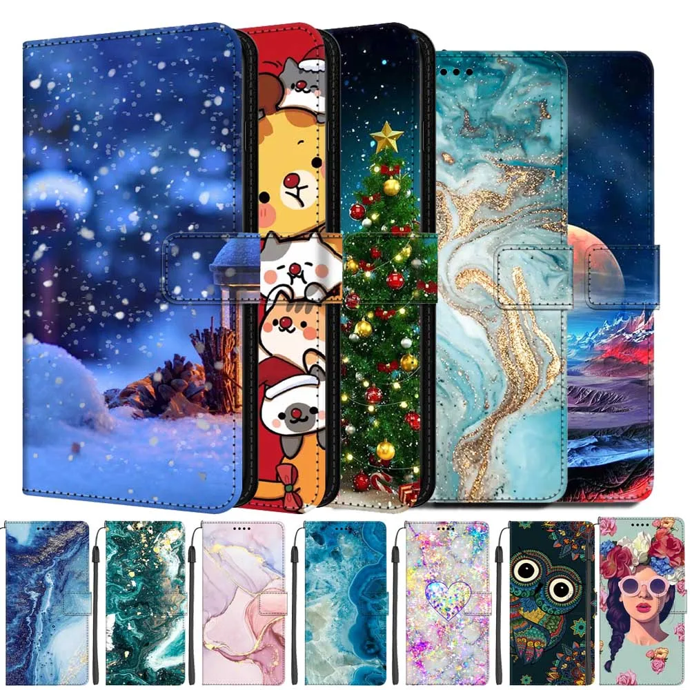 Leather Wallet Phone Cases For Samsung Galaxy S23 Plus Card Pocket Flip Cover S 23 S23+ S916B Slot Housing Holder Marble OWL Cat