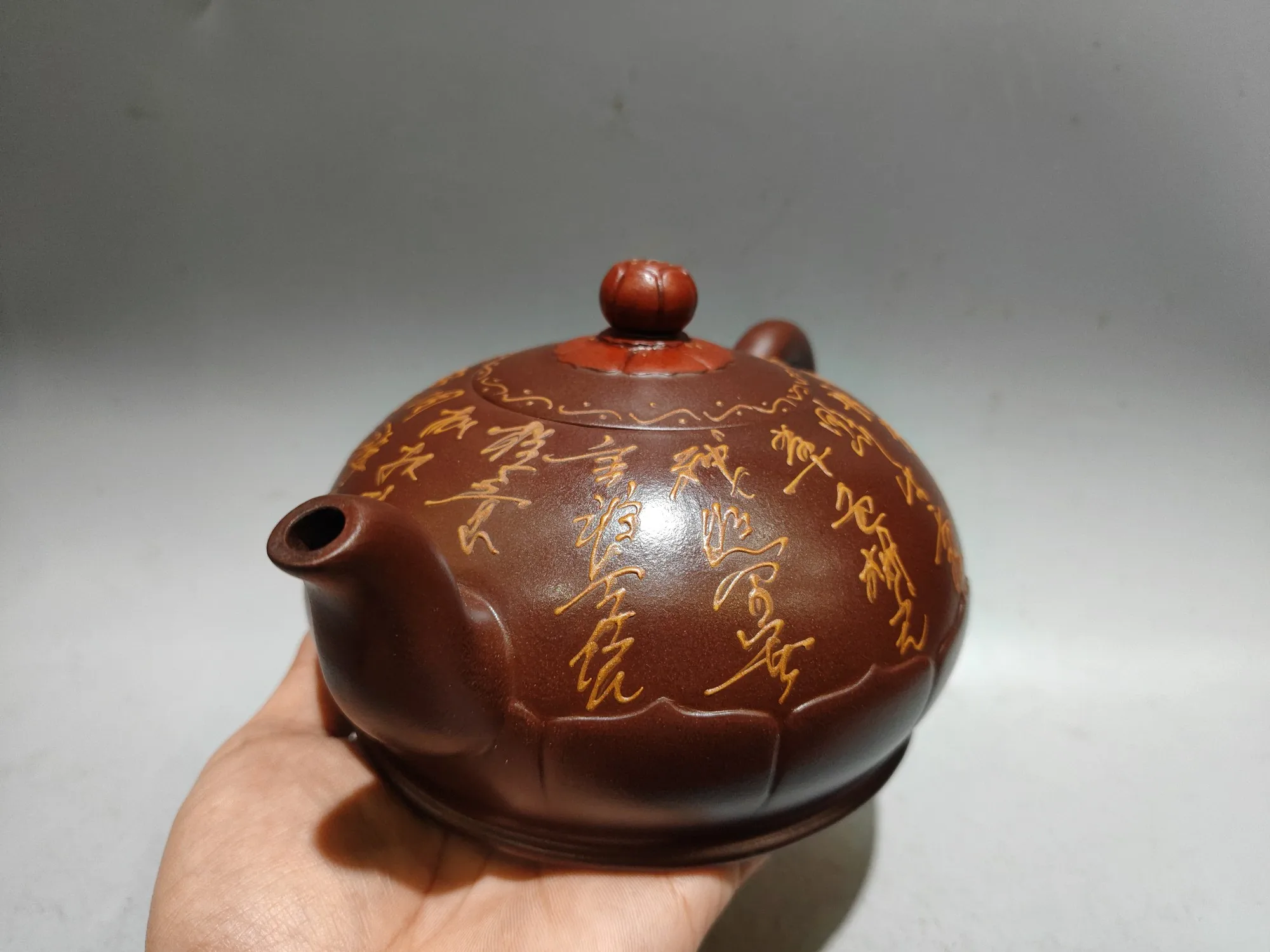 Purple teapot Yixing Purple Clay Teapot Painted Engraved poetry Lotus Palace Lantern Pot Kettle Teapot