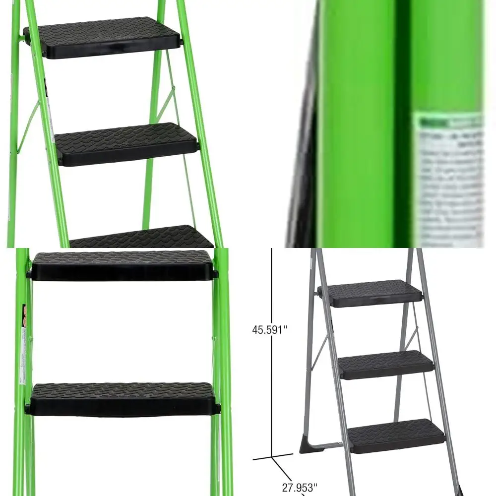 

11408GNF1E, Green Three Big Folding Step Stool with Rubber Hand Grip