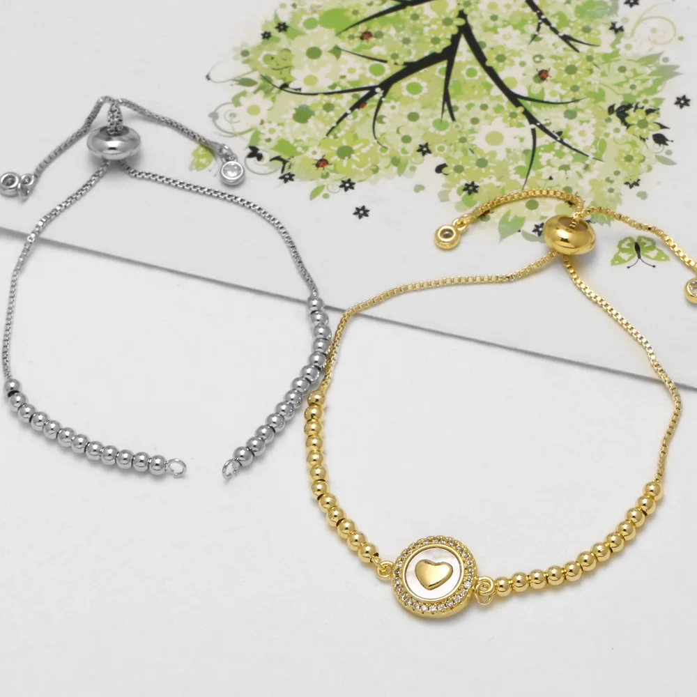 OCESRIO Beaded Box Chain Copper Gold Plated Adjustable Slider Bracelet Base for Women DIY Connector Jewelry Findings brta27