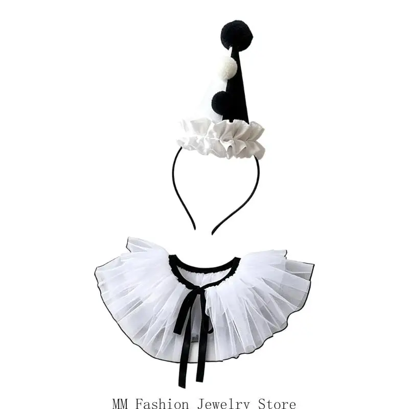 Halloween Accessory Set with Hat Headband and Ruffle Collar Use D0UB