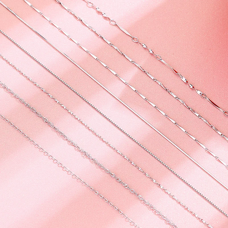 Genuine 925 Sterling Silver Water-wave Snake Box Chain For Woman 40cm/45cm 0.7/0.8mm Chain Necklace Choker Colar de Prata DC06