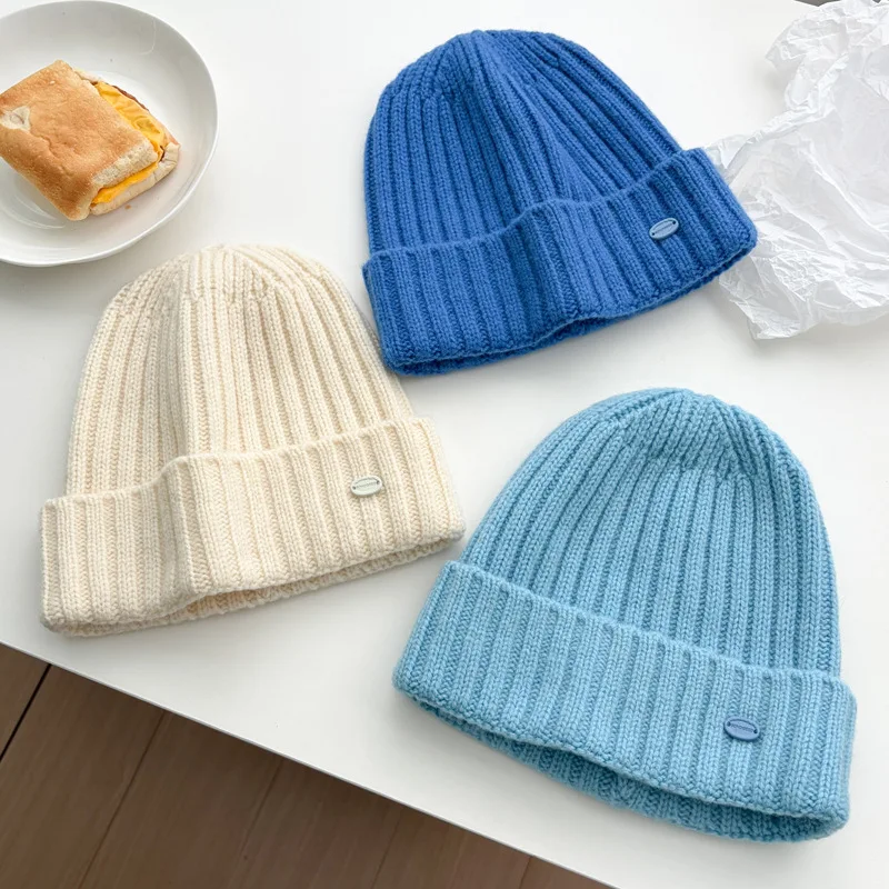 Pure Wool Knitted Cold Hat Autumn and Winter Hat Cycling Windproof Soft Waxy Wool Hat Commuter Knitted Hat Warm Cold Hat