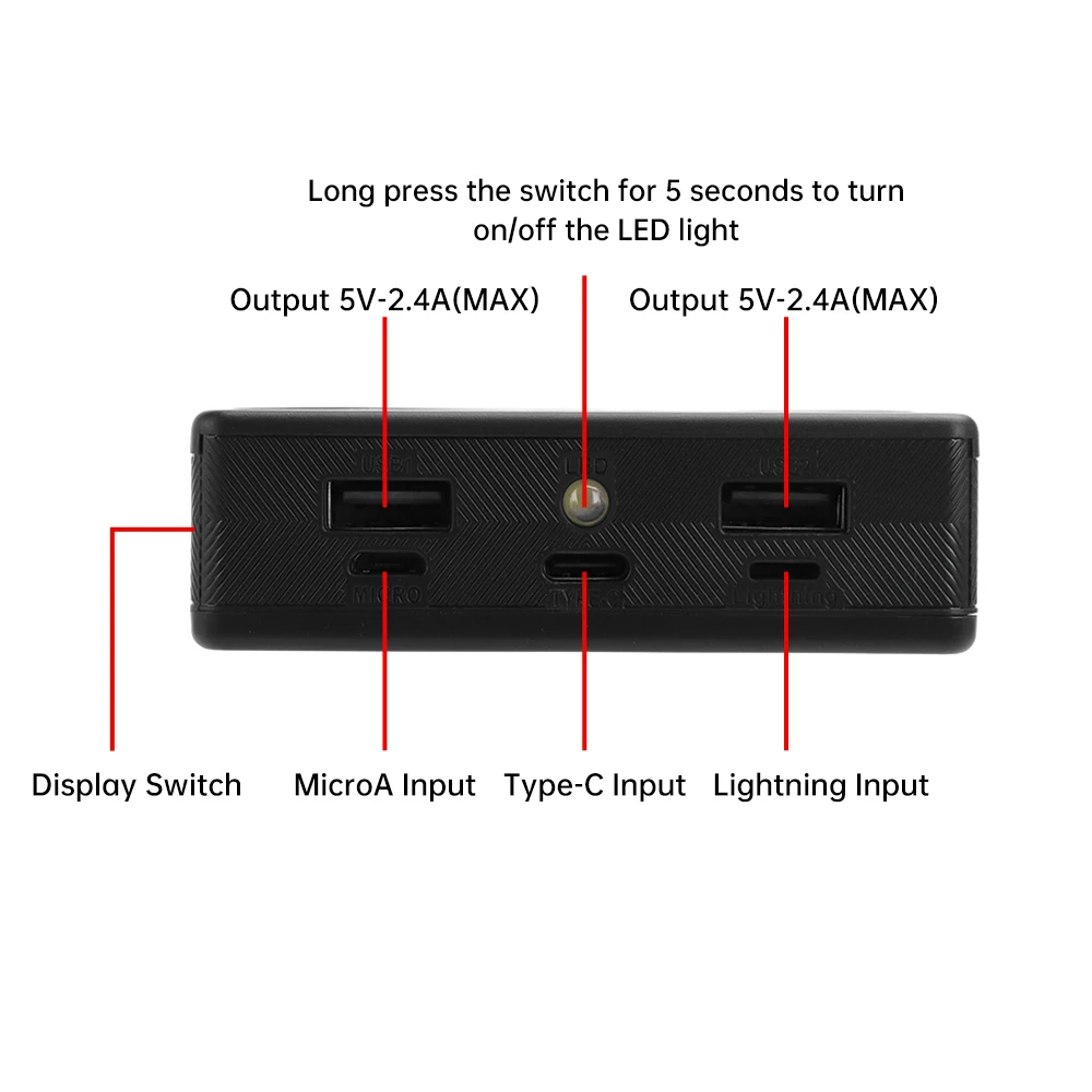 4*18650 Power Bank Cases Battery Holder 5V 2A Portable Dual USB Type C Charge Shell for iPhone Xiaomi Huawei 18650 Battery Cases