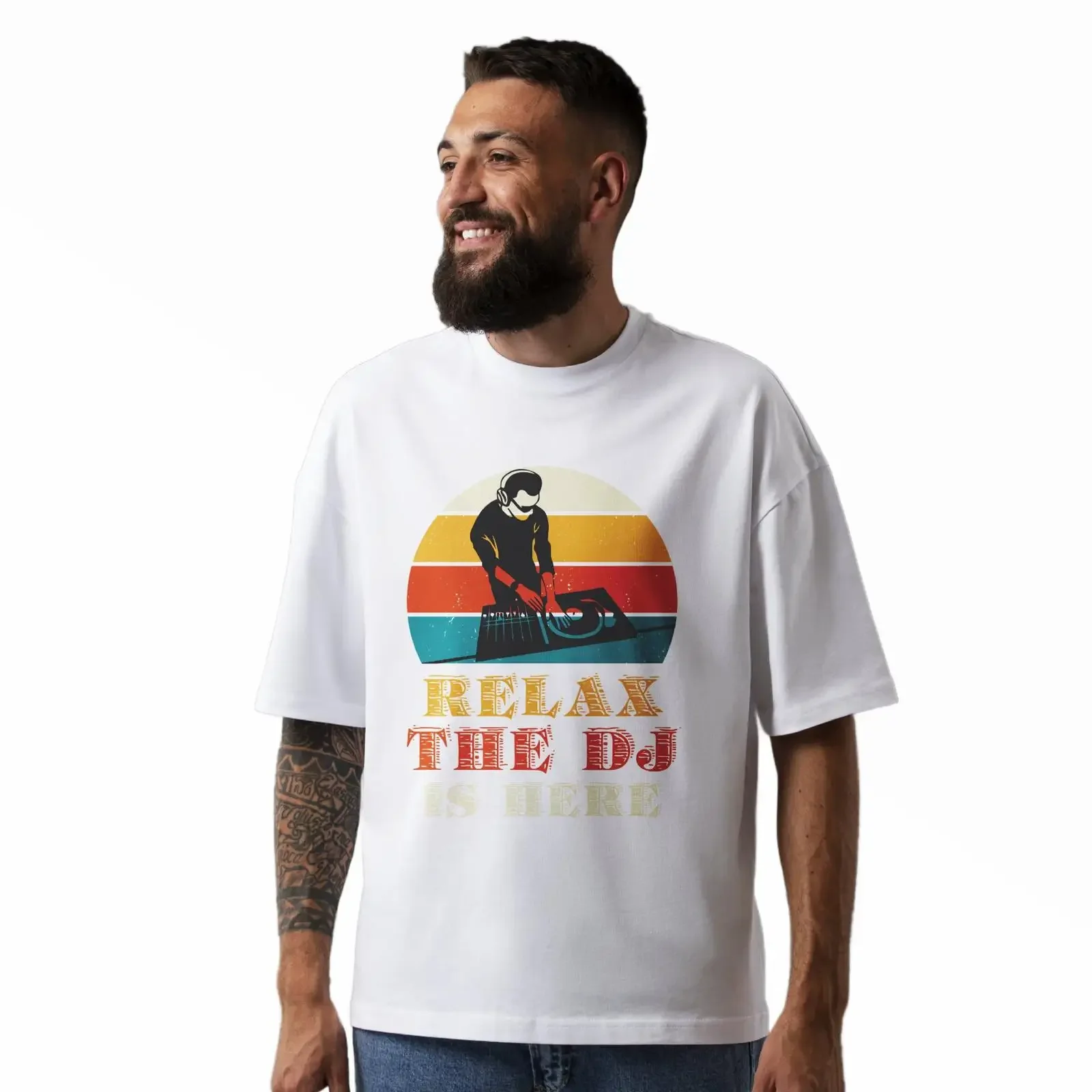 Seek Buy Love Oversized T Shirt Vintage Relax The DJ Is Here Retro Sunset Music for Electronic Lovers vintage Washed Versatile