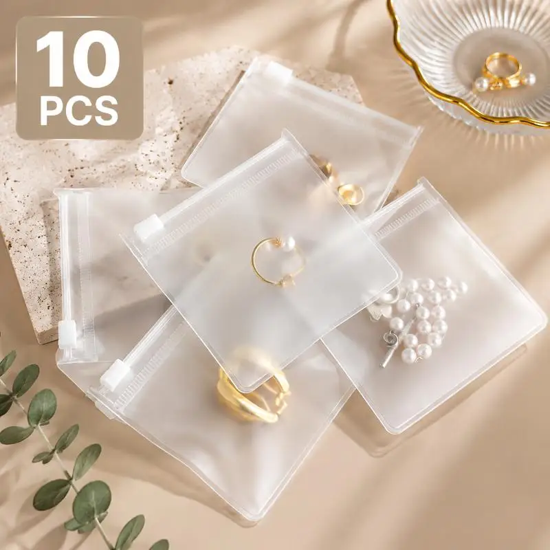 10 Stück PVC-Reißverschlussbeutel mit mattierter Oberfläche, wiederverwendbare Schmuckverpackungsbeutel, DIY-Aufbewahrungs-Organizer für Ohrringe, Halsketten und Armbänder – Detail 3
