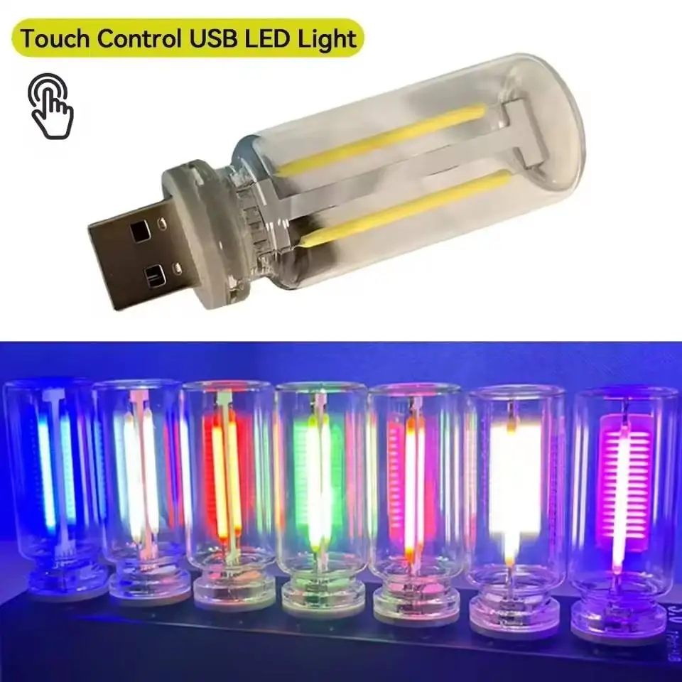 Auto-USB-Nachtlicht, Touch-dimmbare LED-Glühfadenlampe, tragbare Beleuchtung, Plug-and-Play, dekoratives Stimmungslicht für Auto und Schlafzimmer