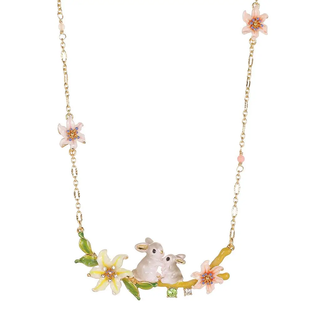 Designer new original hand-painted enamel glaze bunny flower necklace cute zodiac animal clavicle chain popular jewelry