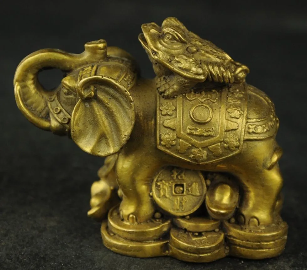 

decoration bronze factory Pure Brass Antique Beautiful Chinese Brass Wealth Elephants and Toad Sculpture