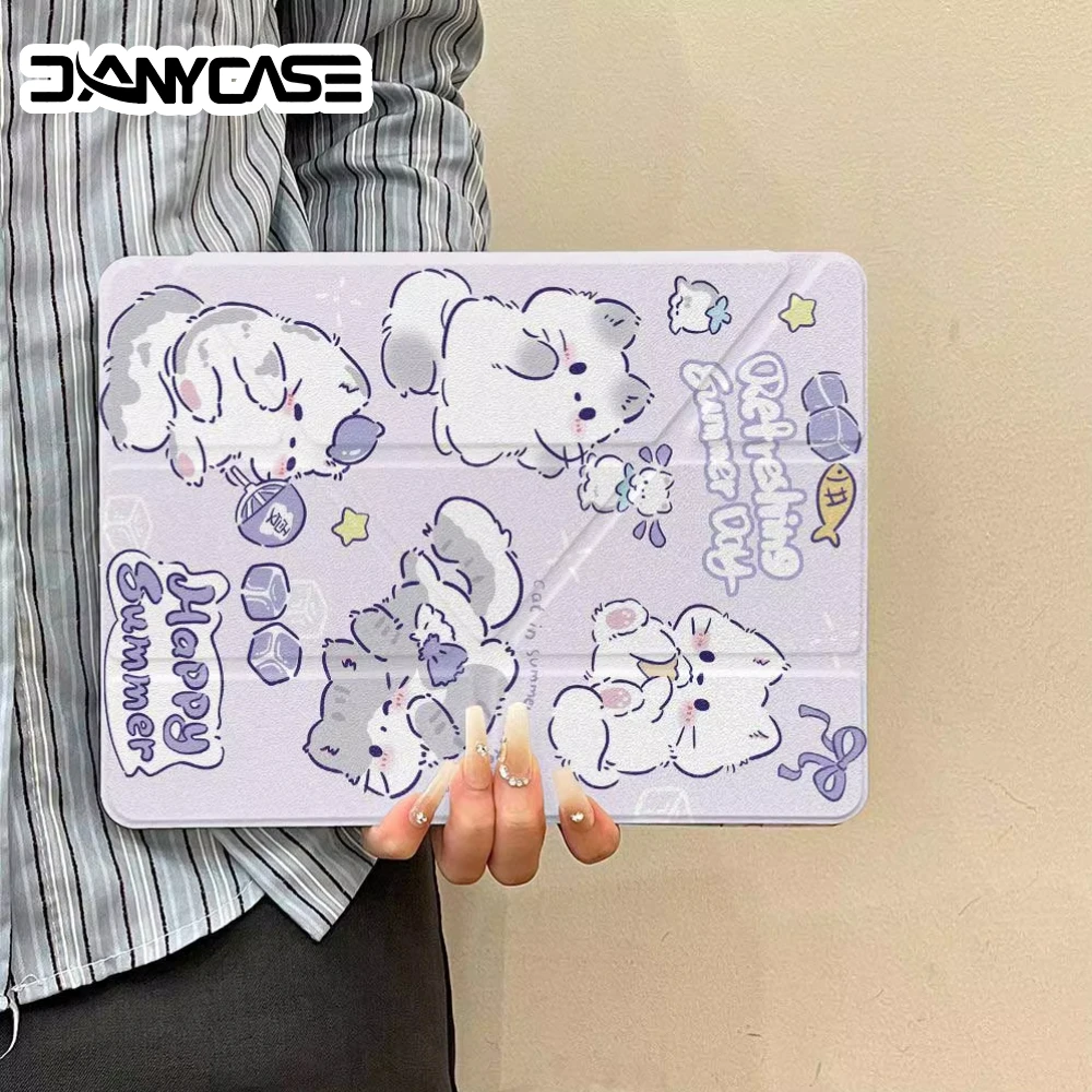 3+Y Type Cute Cat Case with Pencil Holder For 2025 IPad 11th A16 Pro Air 13 11 M3 M2 M4 2025 12.9 