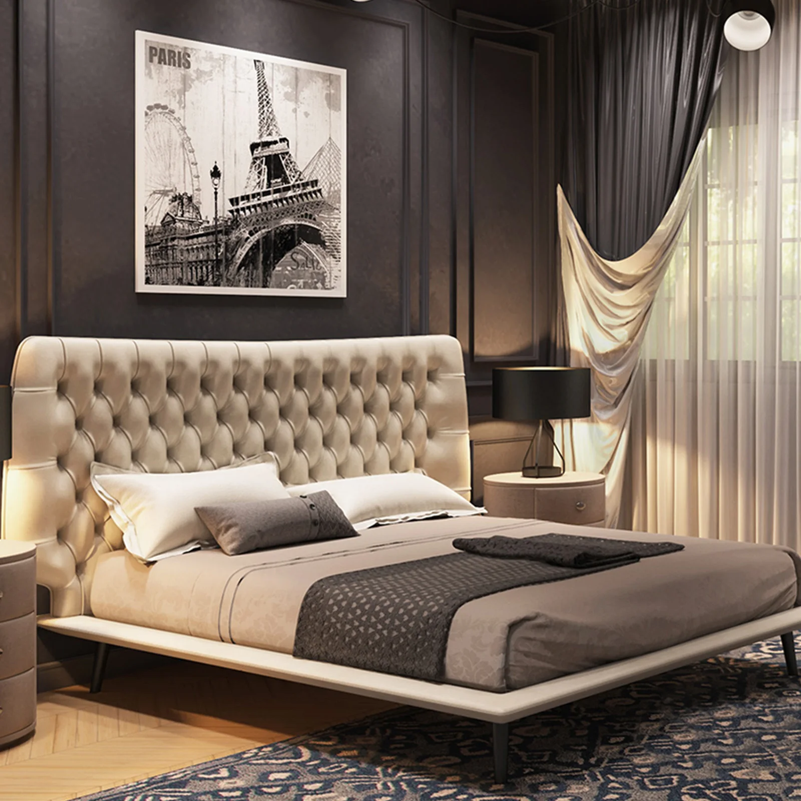 −For Italian Minimalist and Luxurious Leather Bed Double Wedding Bed Modern and Minimalist Designer Sample Meso Leather Bed&