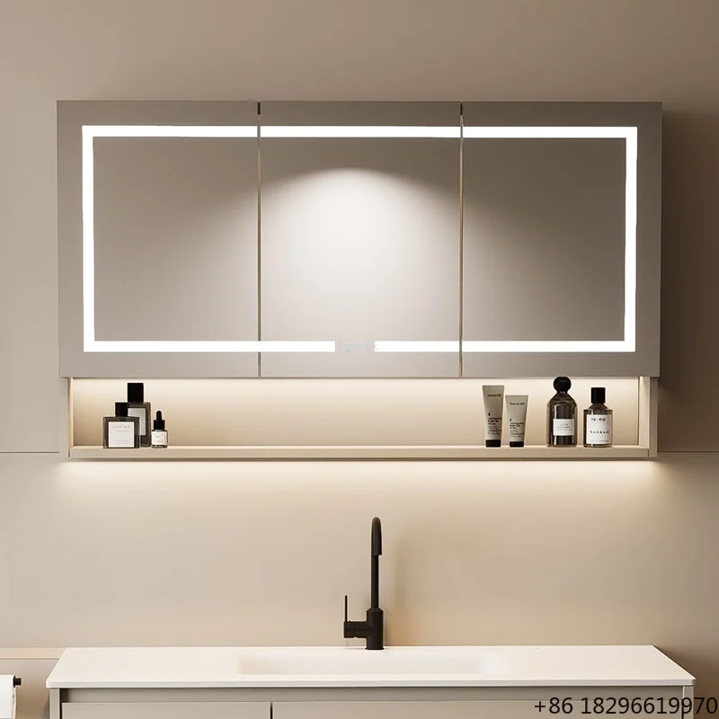 

Modern Intelligent Bathroom Mirror Cabinet With LED Light Wall Mounted Storage Cabinet Makeup Vanity For Bathroom Home Hotel Use