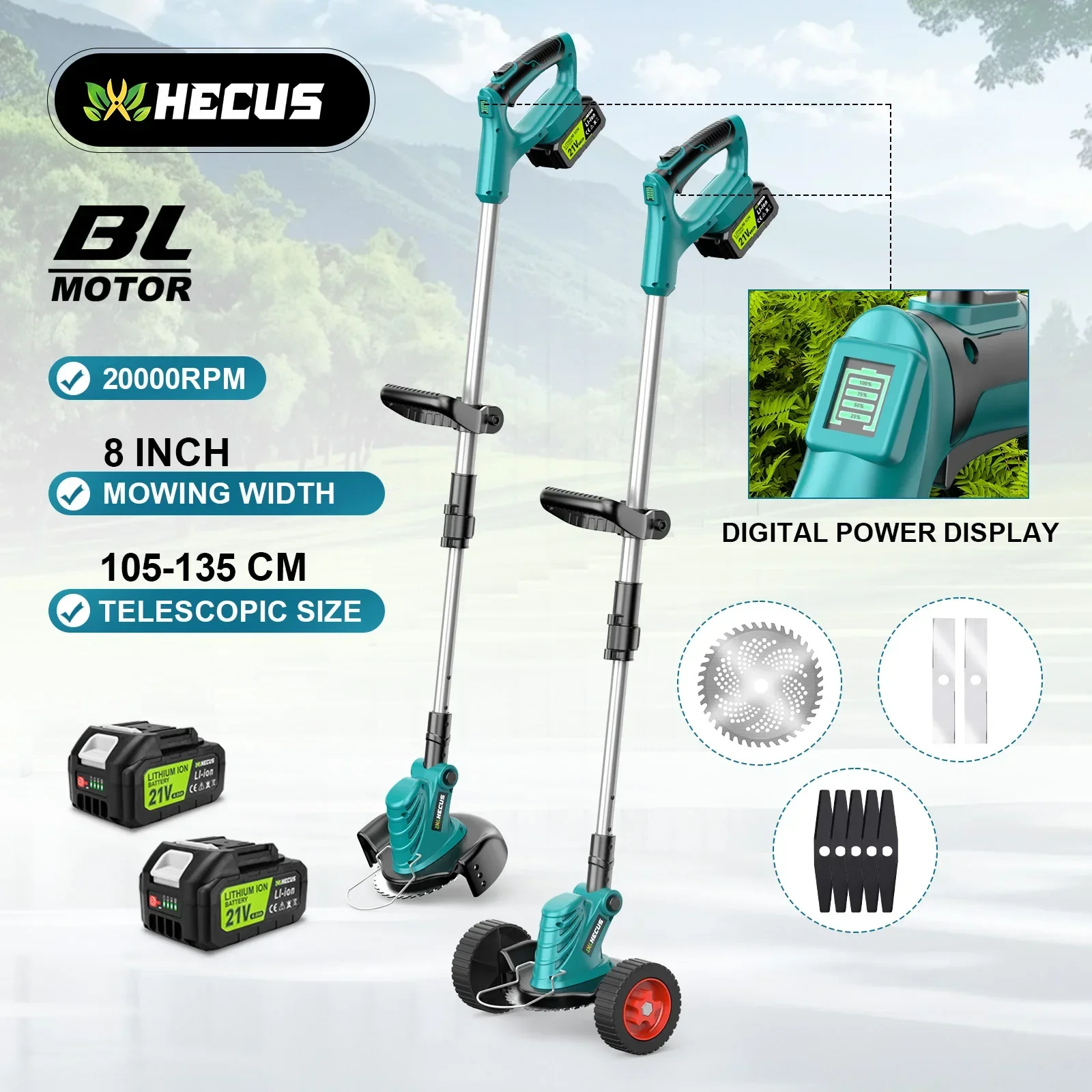 

Hecus 8Inch Brushless Electric Lawn Mower Length Adjustable 20000RPM Grass Trimmer Garden Pruning Tools For Makita 18V Battery