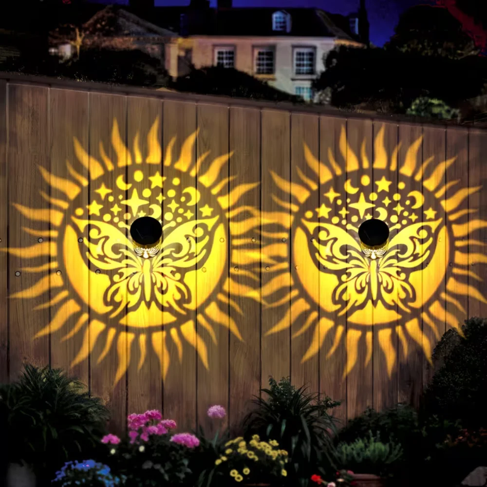 Butterfly Pattern Solar Wall Lamp LED Metal Shadow Pattern Light Waterproof Hollow Pattern Garden Decorative Light