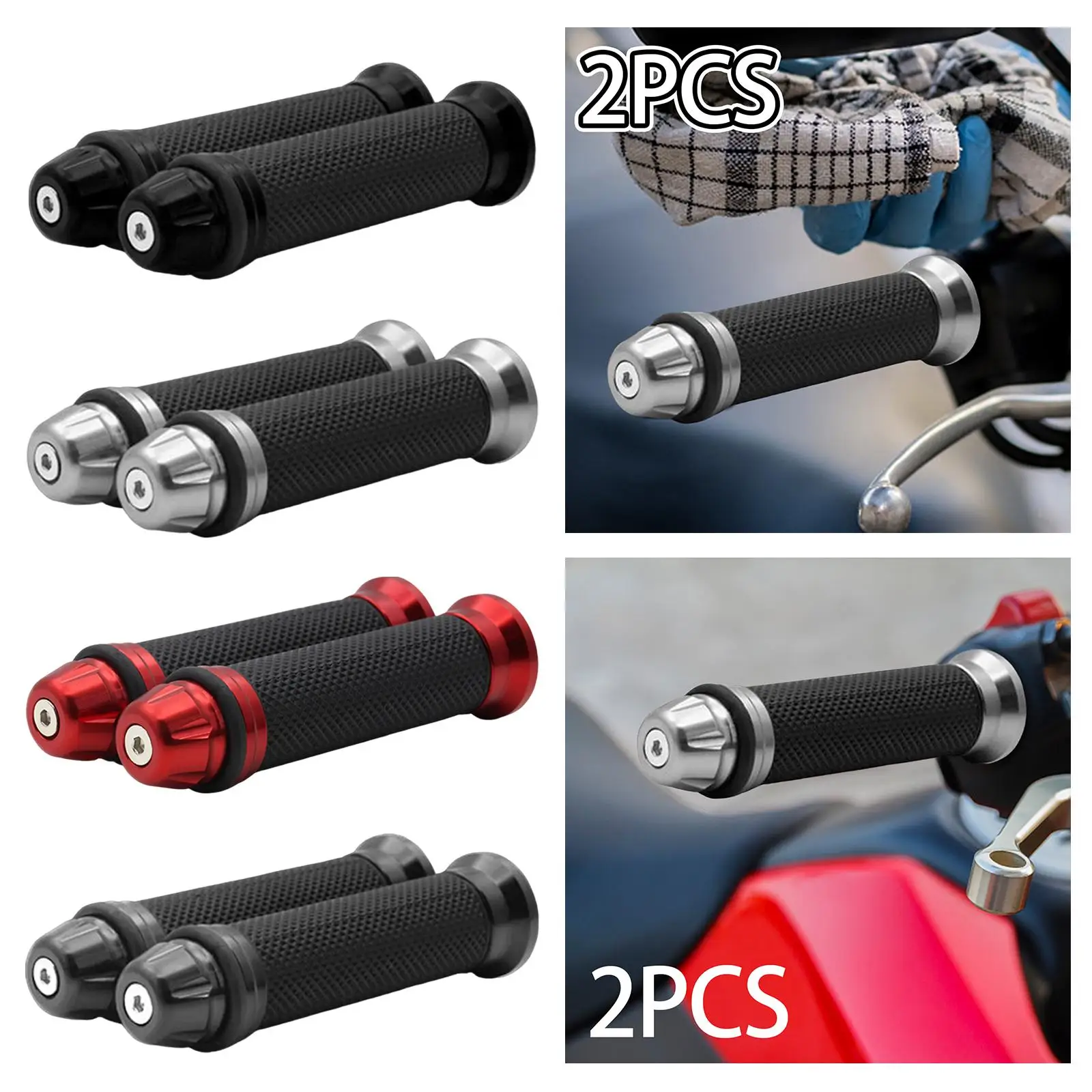 2Pcs Motorcycle Hand Grips Handlebar Grips CNC Aluminum Rubber Universal Durable