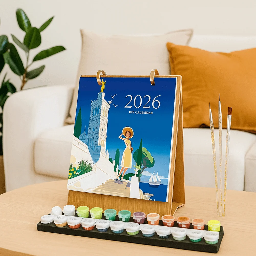 

Уникальный настольный календарь 2026 Edition, 12-месячный стоячий перекидной календарь ручной работы, памятный настольный планировщик с ручным рисунком для дома
