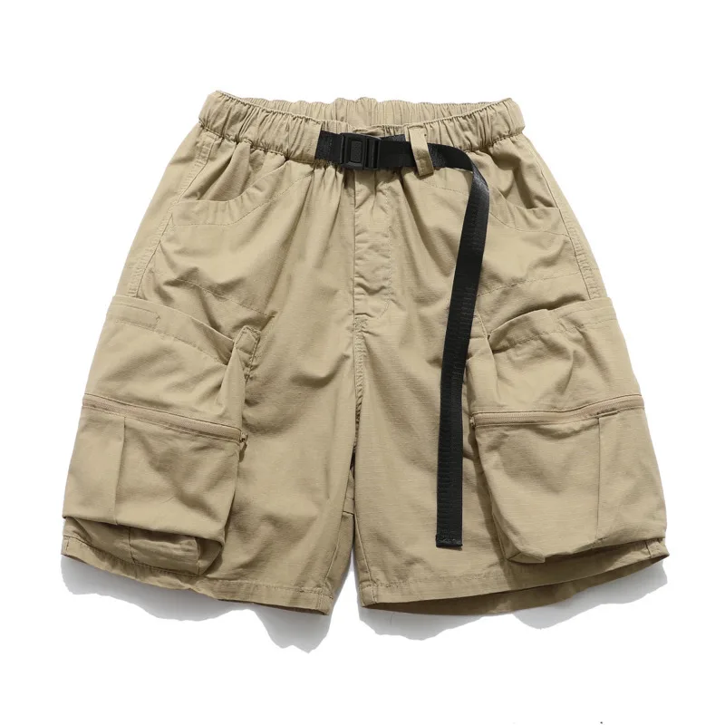 summer outdoor functional multi pocket retro workwear shorts for men, Japanese fashion brand loose straight leg casual pants