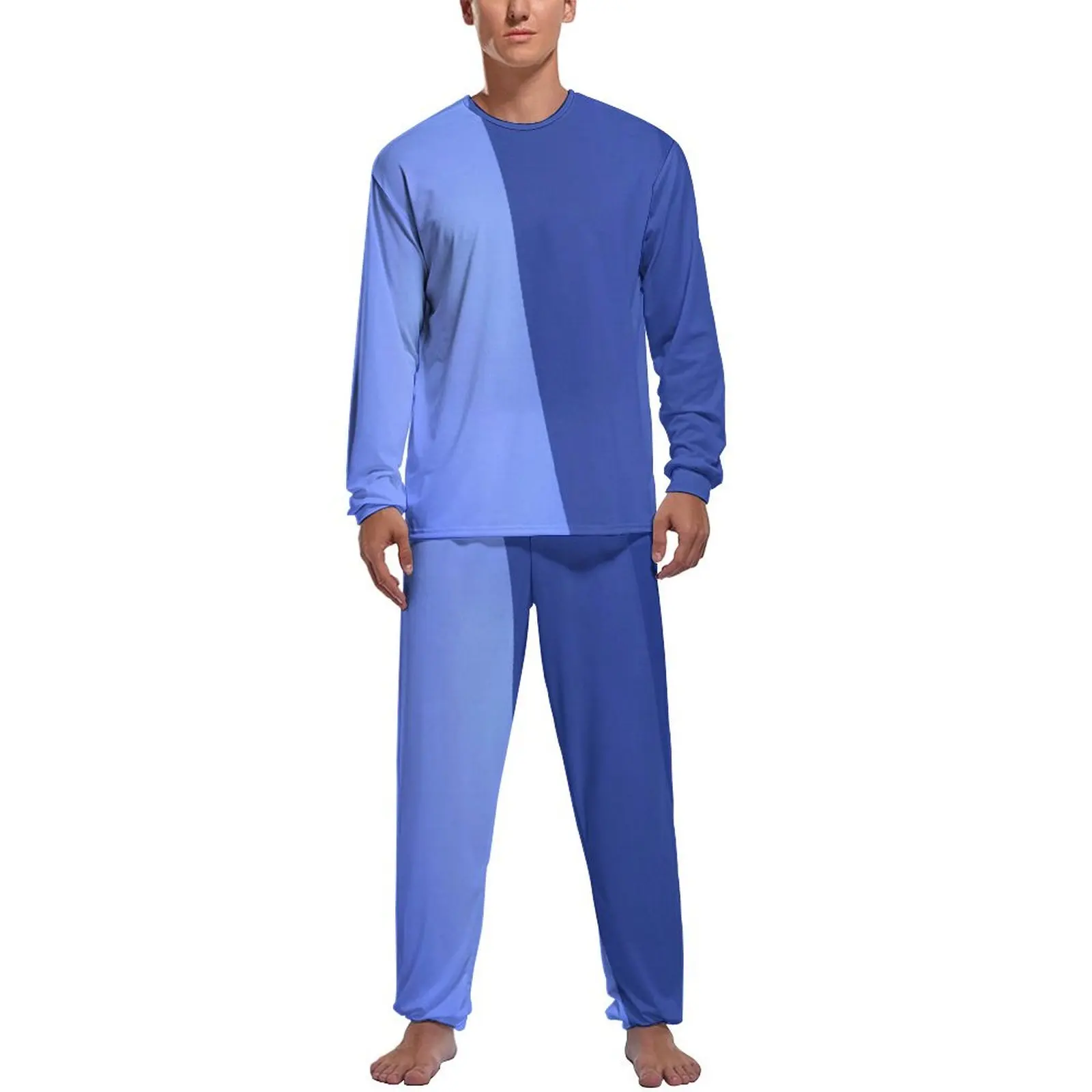 

Two Tone Ocean Pajamas Spring Blue Texture Casual Nightwear Men 2 Pieces Graphic Long Sleeve Trendy Pajamas Set