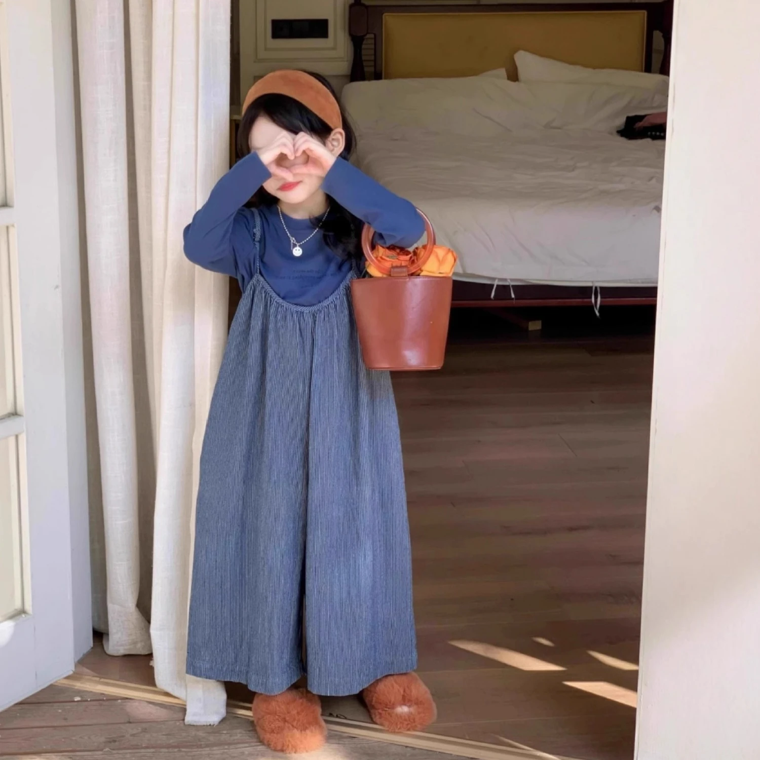 Autumn New Girls Fashion Clothing Set Stretch Long Sleeve Base Shirt +Sling Jumpsuit Kids Casual Outfit for Little Girls