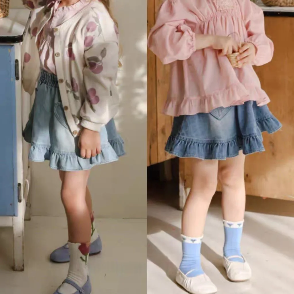 

Джинсовая короткая юбка для девочек, весна-лето 2026, новая корейская детская юбка, универсальная джинсовая юбка для девочек