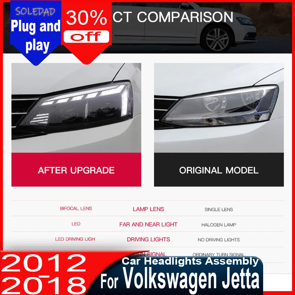 

Фара для VW Jetta 2012-2018 (Sagitar), MK6 Jetta, с ДХО, указателем поворота, ближним и дальним светом, проекторная