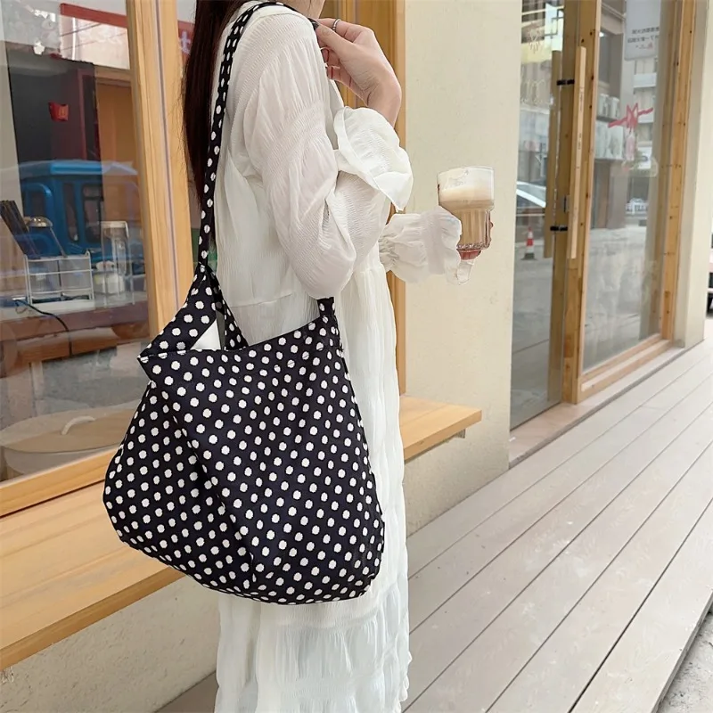 Youda New Corduroy Fabric Shoulder Bag For Women Simple Dot Pattern Crossbody Large Casual Capacity Shopper Tote Bags