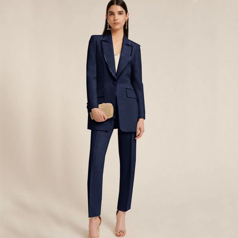 Women\'s Hemmed Suit Chic and Elegant Woman Pants Set Woman Two Pieces Casual Elegant Jacket + Pants Sets to Dress 1 Button Suits