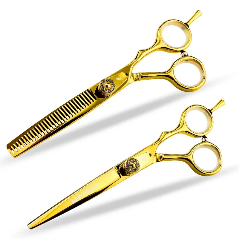 NEPURLson 6.0inch gold adjustable high screws single tail hair scissors made of JP440C, hand-polished, sharp durable comfortable