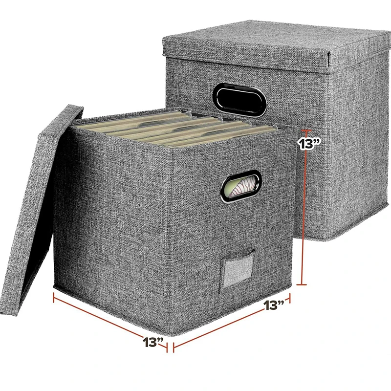 Vinyl Record Storage Box Vinyl Record Case for Lp Album Storage Linen Fabric Storage Crate Cube Bins with Lid