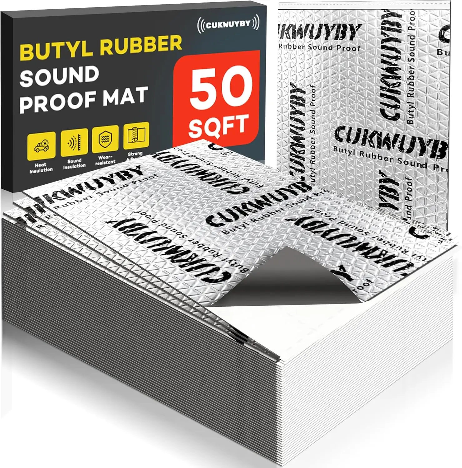 

Шумопоглощающий мат для автомобиля 50mil, 50 кв. футов, бутиловый материал для шумо- и виброизоляции (46 шт.)