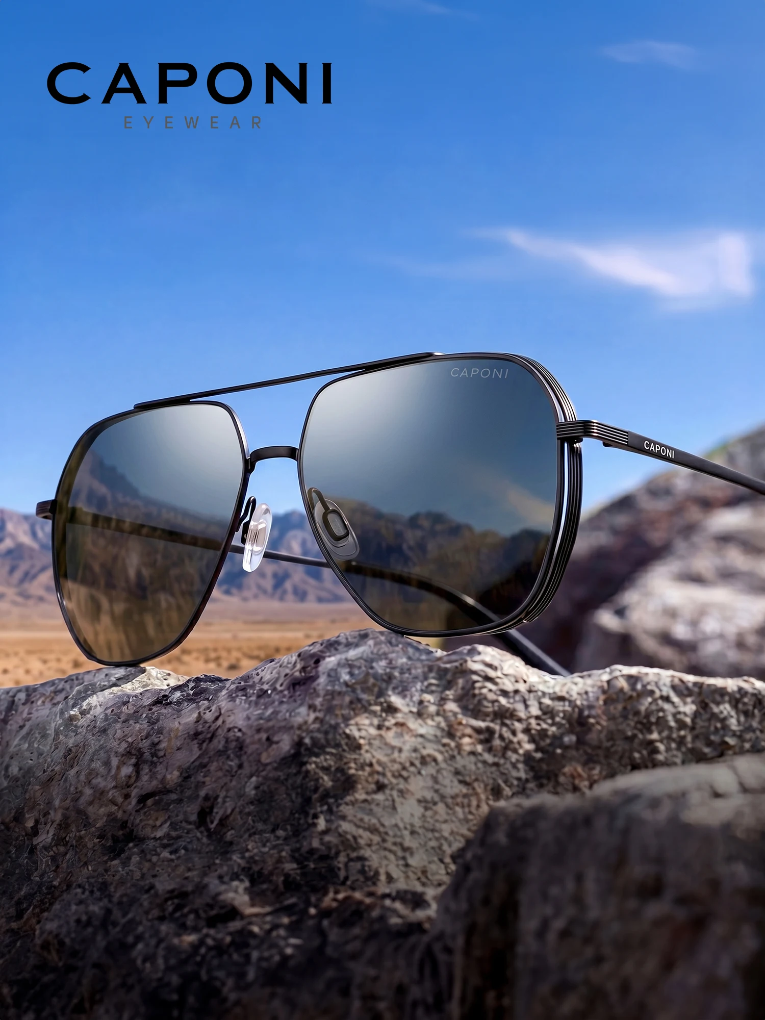 CAPONI Pilot Aviator Polarisierte Männer Sonnenbrille Klassische Doppel Brücke Designer Outdoor Sonnenbrille Anti Glare Schwarz Schatten CP35707 – Detail 2