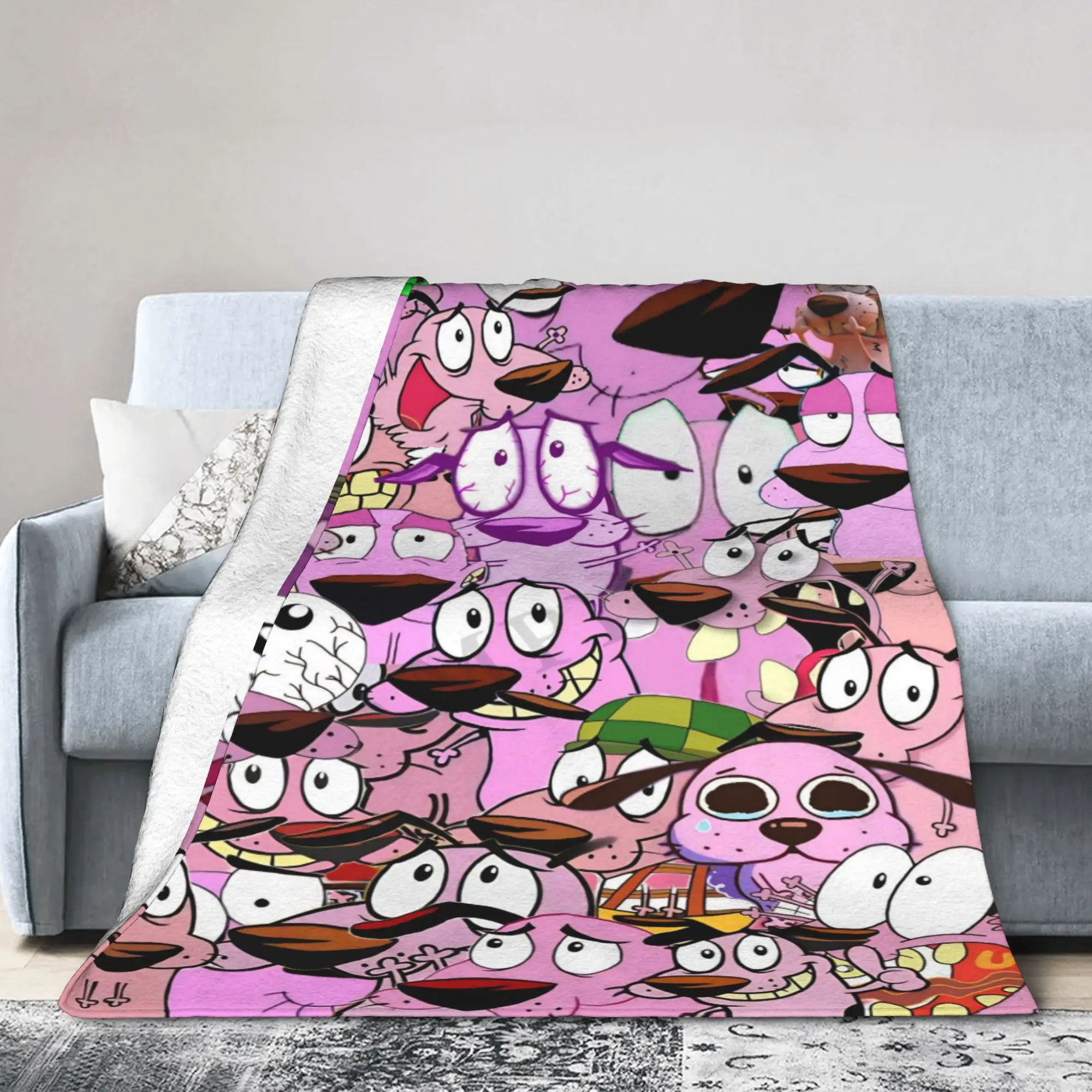Couraged Cowardlys Dogs Blanket Cartoon Flannel Novelty Soft Throw Blanket for Chair Covering Sofa Spring/Autumn