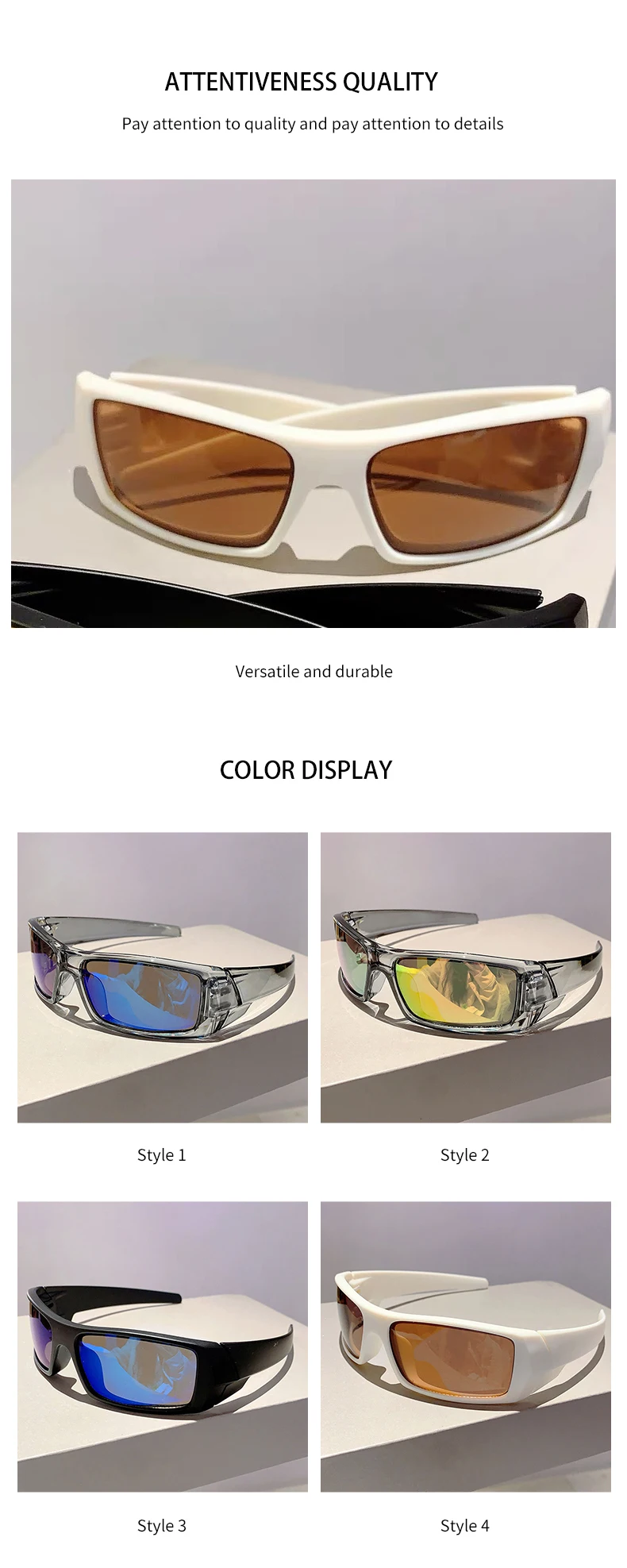 Outdoor Radfahren Winddichte Brille UV400 Schutz Sport Sonnenbrille Männer Frauen Trendy Retro Rechteckige Wrap Around Goggle – Detail 5