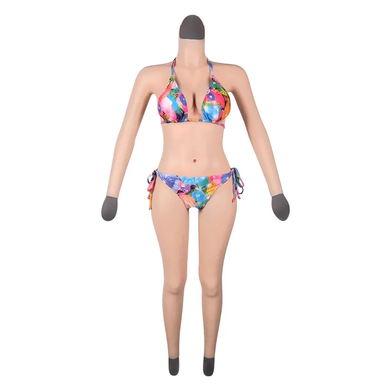 DCup Silicone bodysuit Nine points jumpsuit realistic breast Form false vagina full cover false skin fake boobs for Crossdresser