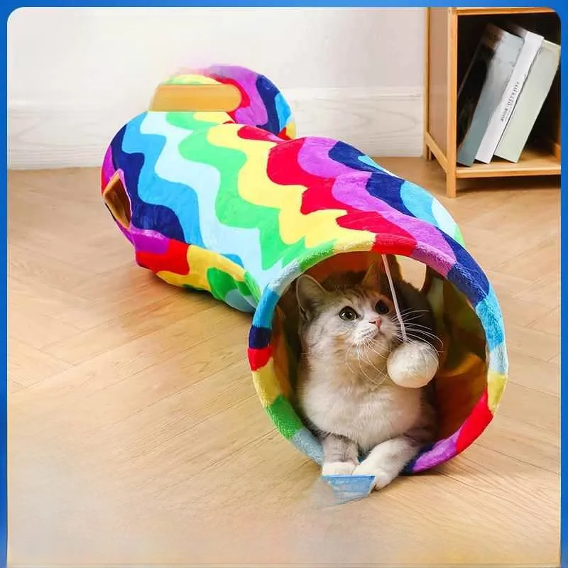 Rainbow S-Shape Foldable Pet  Tunnel Multi-Changeable Velvet Fabric Pet Run Interactive Toys for Kittens And Dogs