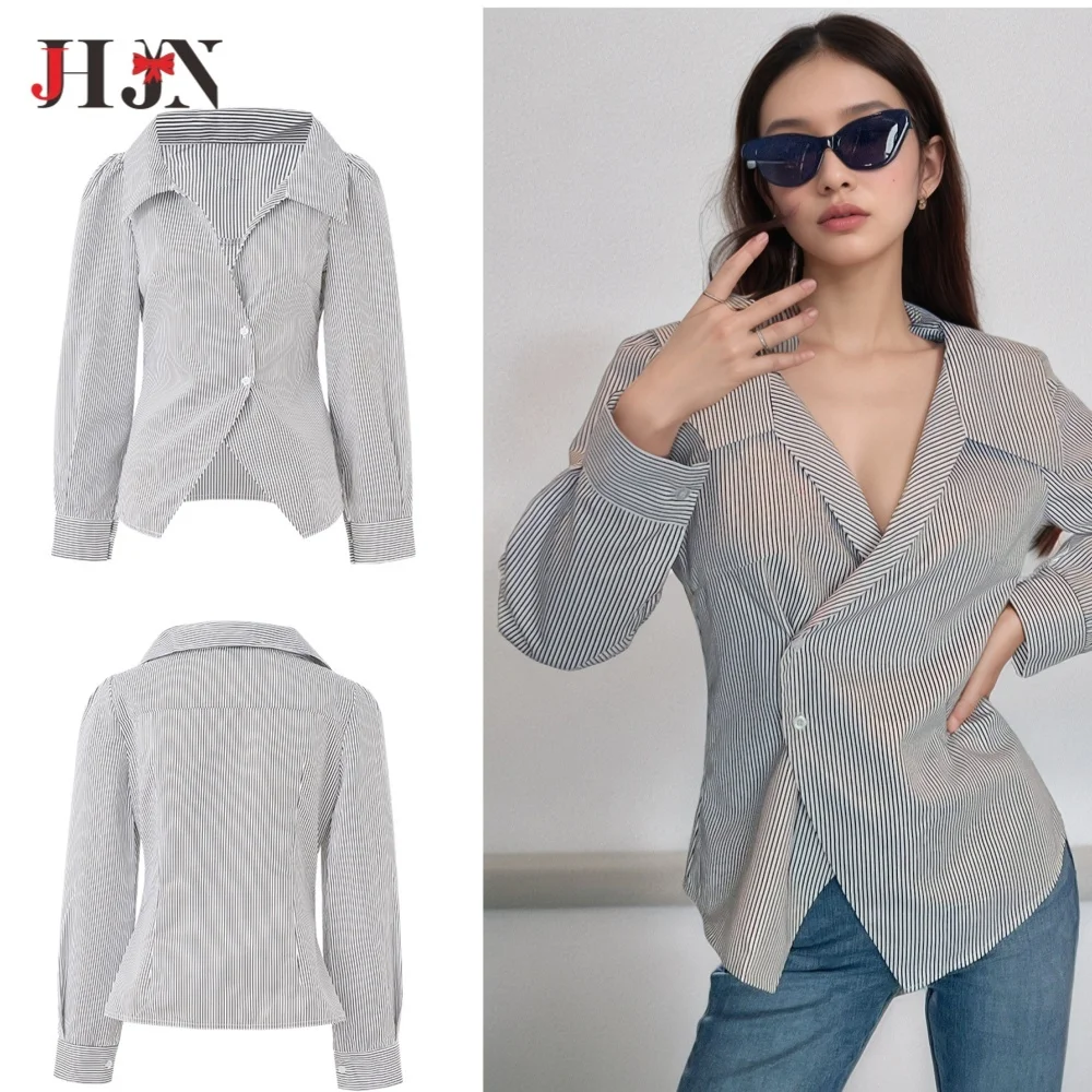 2024  Autumn Women's models Shirt  Simple Solid colour Lapel Pleated Long Sleeve Shirt  Loose fit Sun protection shirt