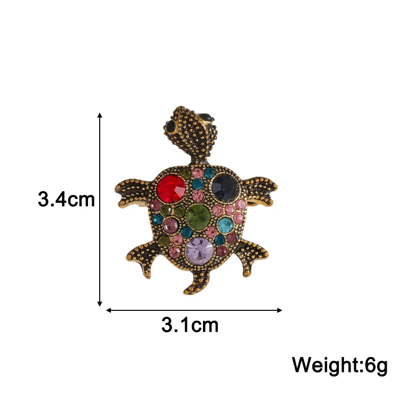 Full Rhinestone Turtle Shape Brooch for Women Red Pink Crystal Luxury Women's Brooches Antique-Gold Vintage Bohemian Brooch