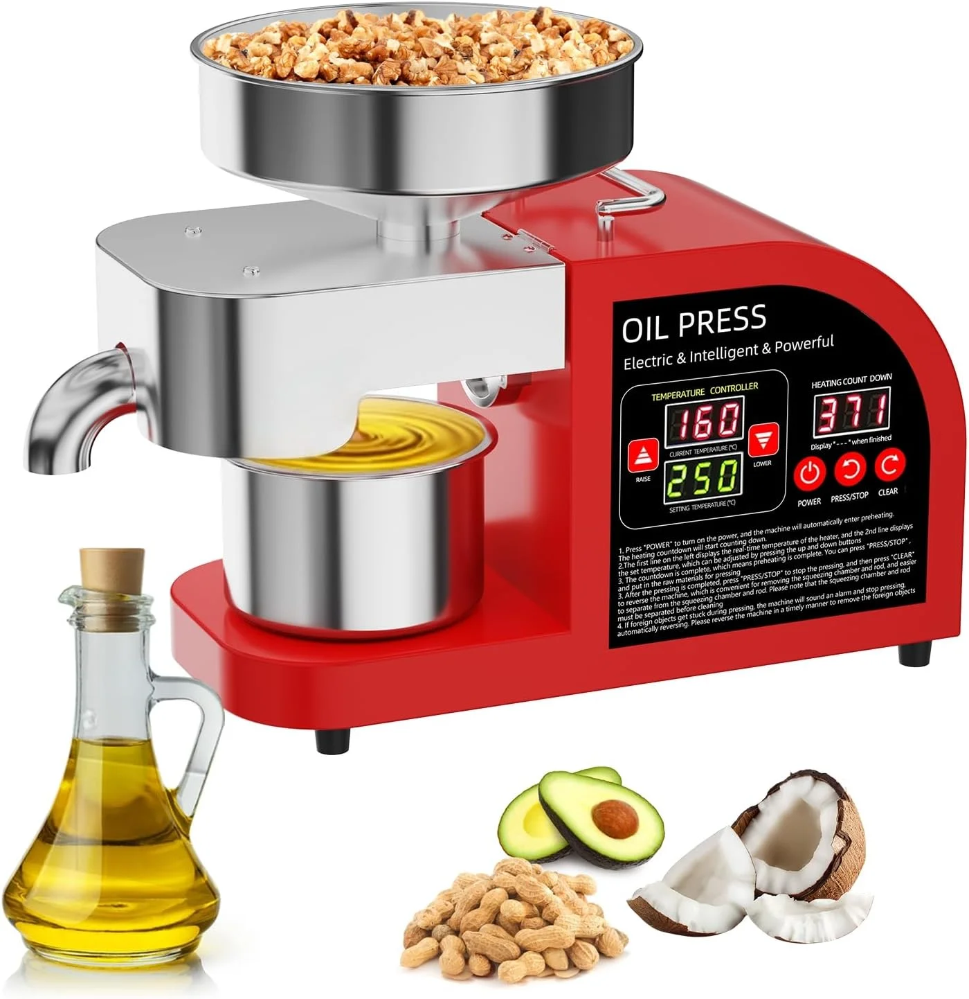 Professional 2-in-1 Oil Press 304 Stainless Steel Hot&Cold Press for Home Kitchen&commercial Almond Sunflower Olive Oil Expeller