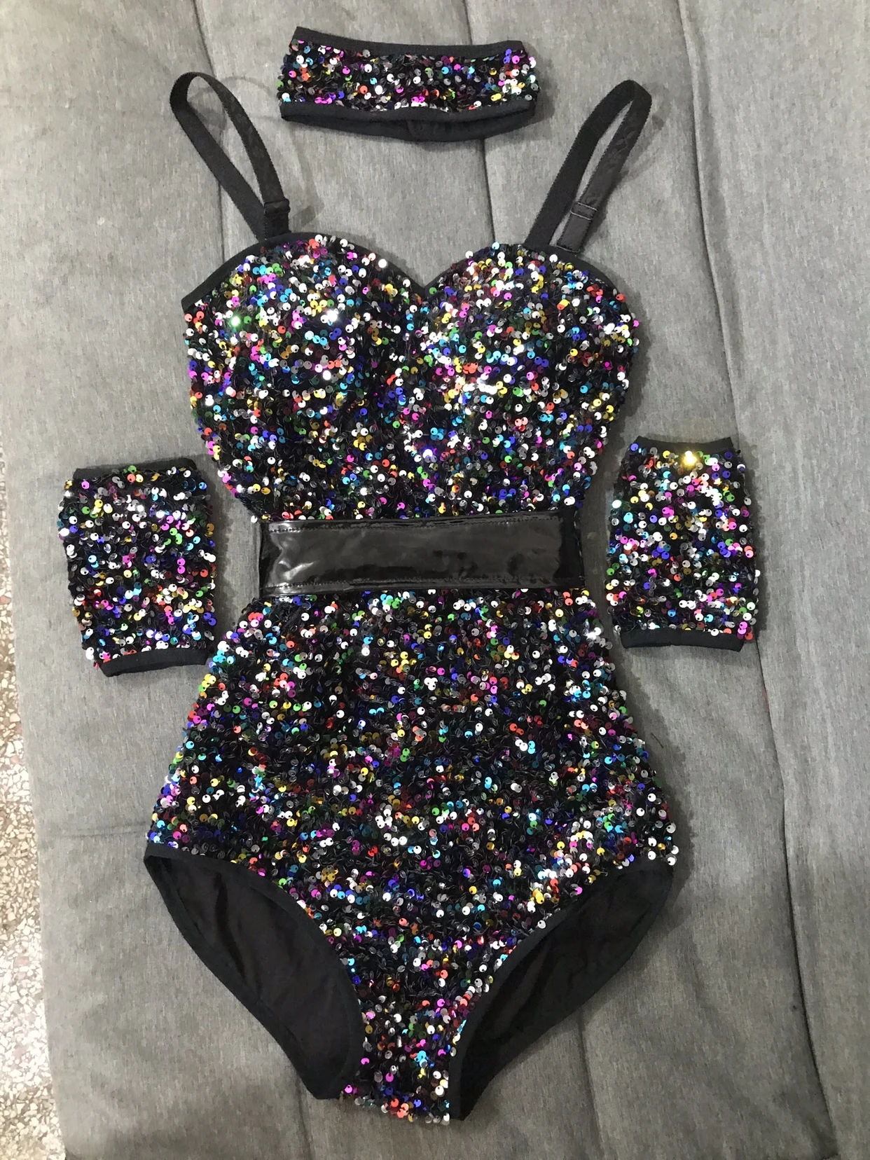 Multi Color Sequins Bodysuit Sexy Nightclub Female Singer Dancer Stage Wear Team DJ Jazz Dance Performance Costume Club Party