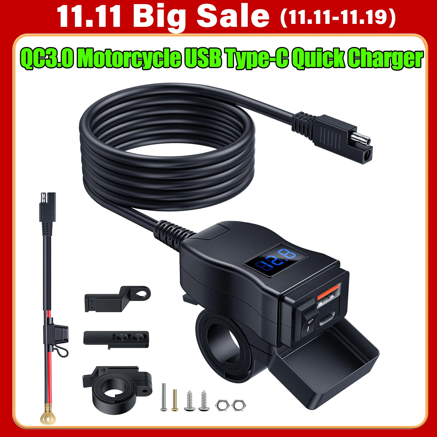 

Двойной USB порт 12 в водонепроницаемый руль мотоцикла быстрое зарядное устройство 3,0 с вольтметром