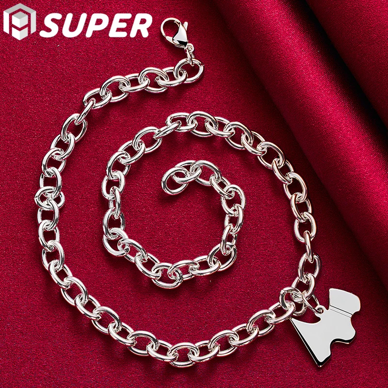 925 Sterling Silver 18 Inch Chain Dog Tag Pendant Necklace For Women Wedding Engagement Fashion Jewelry