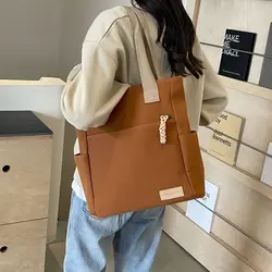 Large Capacity Lightweight Canvas Bag New Waterproof Solid Color Tote Bags Canvas Handbag Shoulder Bag for Work School Travel