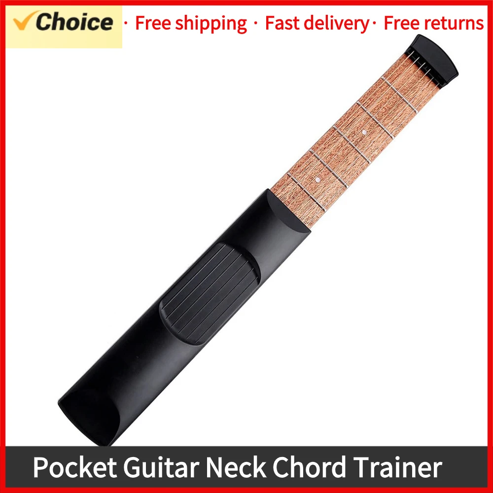 6 String 6 Fret Model Portable Pocket Guitar Neck Chord Trainer Sapele Wood Guitar Practice Tool for Trainer Beginner Black