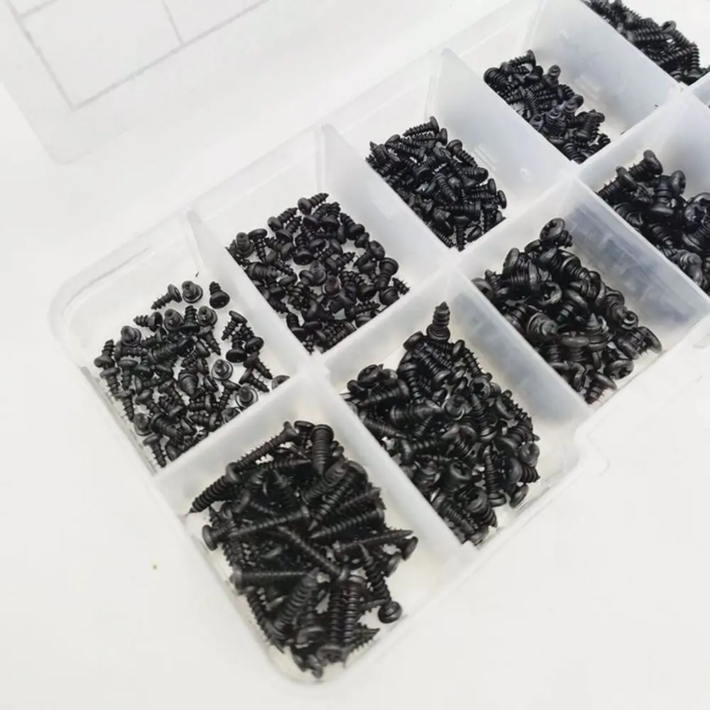 Assorted Carbon Steel Pan Head Self Tapping Screws Kit Phillips Drive Wood Metal Fasteners Durable Household Repair Tools Black
